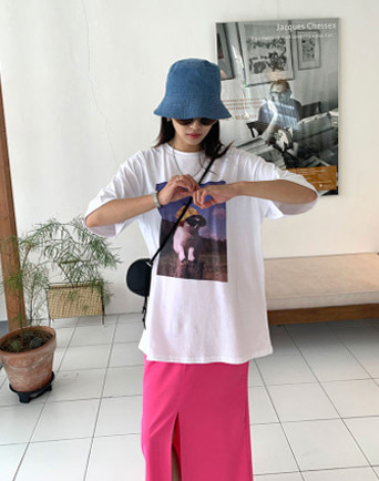 여름 여자 여성 반팔 티셔츠 티 루즈핏 롱 텐셀 무지 켓 박스티